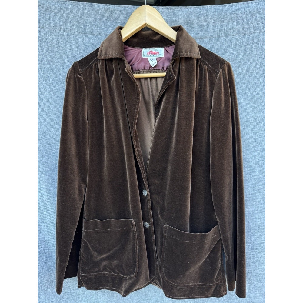 Vintage 70s 80s Womens Lg Chocolate Brown Velvet 2 Button Blazer Jacket‎